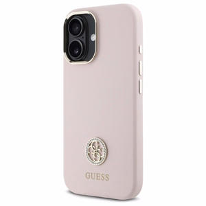 Guess Silicone Logo Strass 4G Silikoninen Suojakuori iPhone 16:lle - vaalea vaaleanpunainen