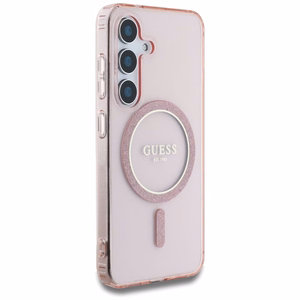 GUESS Suojakuori Samsung S25:lle GUHMS25SHFGEREP (Magneettinen IML Glitter Circle) Vaaleanpunainen