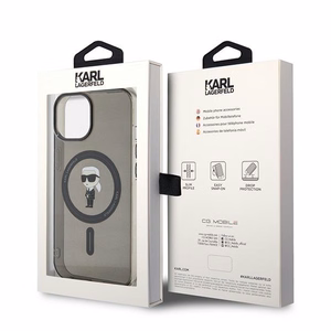 Karl Lagerfeld suojakuori iPhone 15 6,1 KLHMP15SHFCKNOK musta kovakuori IML Ikonik MagSafe