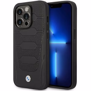 BMW BMHMP14L22RPSK musta nahkainen istuinkuvioinen suojakuori iPhone 14 Pro 6.1 MagSafe