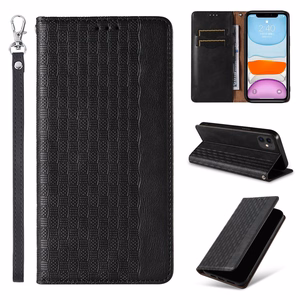 Magneetti hihna asia iPhone 12 pussi lompakko + Mini Lanyard riipus musta