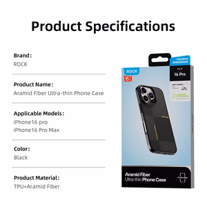 Rock Ultra Thin Aramid Fiber Kevlar 600D Suojakuori iPhone 16 Pro:lle musta