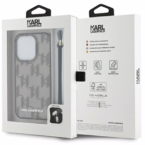 Karl Lagerfeld IML Mono KL Pattern & Cord Suojakuori iPhone 15 Pro Max:lle - musta