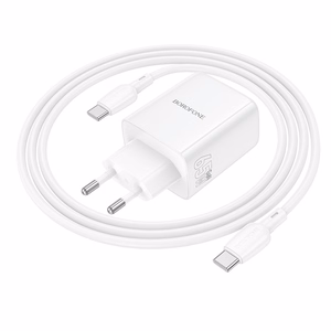 Borofone Wall charger BN32 Cargador GaN - USB + 2xType C - QC 3.0 PD 65W with Type C to Type C white
