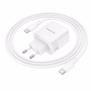 Borofone Wall charger BN30 Cargador GaN - USB + Type C - QC 3.0 PD 45W with Type C to Type C cable white