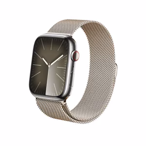 Crong Milano Steel -ranneke ruostumattomasta teräksestä Apple Watchin 38 / 40 / 41 mm:n ja 42 mm:n (Series 10 / 11) malleille, samppanjanvärinen