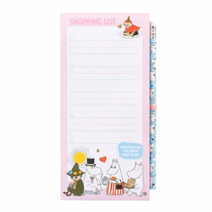 Moomins magneettinen ostoslistalehtiö jääkaappiin lyijykynällä, 10 × 21 cm