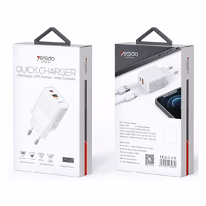 YESIDO seinälaturi YC32 PD 20W QC3.0 USB-A+C valkoinen