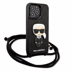 Karl Lagerfeld Leather Monogram Patch and Cord Iconik Case for iPhone 13 Pro / 13 - Black