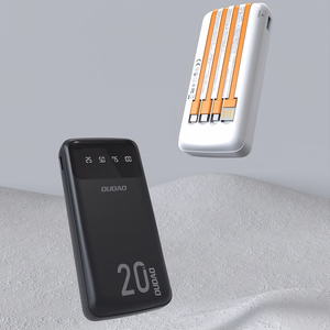 Dudao suuren kapasiteetin tehopankki 4 sisäänrakennetulla kaapelilla 20000mAh USB Type C + micro USB + Lightning + USB-A (tulo) - musta (Dudao K6Pro+)