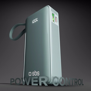 Powerbank SBS 10000 mAh 20W sisäänrakennetulla USB-C-kaapelilla ja digitaalisella näytöllä - harmaa