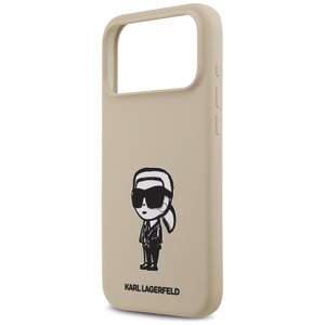 KARL LAGERFELD suojakuori iPhone 17 Pro Max MagSafe-yhteensopiva (silikoni KL-luonnoksella ja logolla) - ruskea