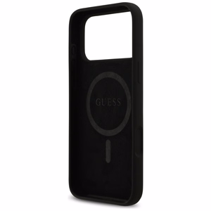Guess Silicone Logo Strass 4G MagSafe Suojakuori iPhone 17 Pro Max:lle - Musta