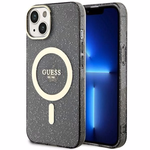 Guess Glitter Gold MagSafe suojakuori iPhone 14:lle - musta