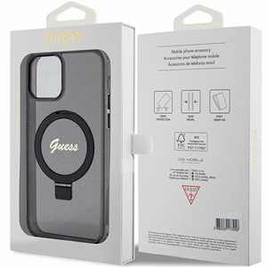 Guess Ring Stand Script Glitter MagSafe -suojakuori iPhone 12/12 Prolle - musta