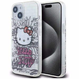 Hello Kitty IML Kitty On Bricks Graffiti Suojakuori iPhone 15:lle - valkoinen