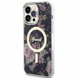 Guess GUHMP14XHCFWSK iPhone 14 Pro Max 6.7 musta/musta suojakuori Flower MagSafe