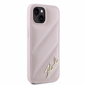 Karl Lagerfeld Diagonal Quilted Script Suojakuori iPhone 15 Plus / 14 Plus:lle - vaaleanpunainen