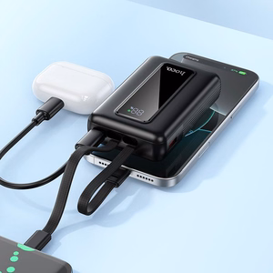 Hoco J162 -varavirtalähde sisäänrakennetuilla USB-C- ja Lightning-kaapeleilla, 10000 mAh, QC, PD, 22,5 W, musta