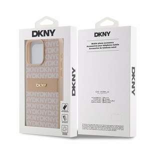 DKNY Nahkainen Mono Raita ja Metallinen Logo Suojakuori iPhone 15 Pro Max:lle - vaaleanpunainen