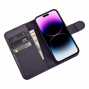 iCarer lompakko asia 2in1 kansi iPhone 14 Pro Anti-RFID nahka Flip Case tumman violetti (WMI14220726-DP)