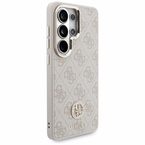 Guess 4G Big Rhinestone Triangle Strap MagSafe -suojakuori Samsung Galaxy S26 Ultralle vaaleanpunainen