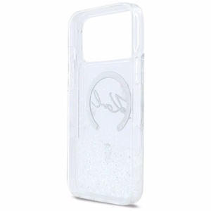 Karl Lagerfeld Liquid Glitter Karl Script Logo MagSafe suojakuori iPhone 17 Pro Max läpinäkyvä