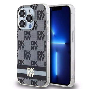 DKNY IML Ruudullinen Mono-kuvio ja Painetut Raidat MagSafe Suojakuori iPhone 14 Pro:lle - musta