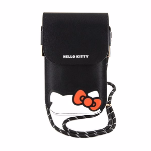 Hello Kitty Hiding Kitty Cord keinonahkainen olkalaukku puhelimelle, musta