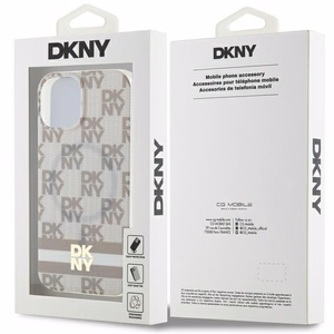DKNY IML Ruudullinen Mono-kuvio ja Painetut Raidat MagSafe Suojakuori iPhone 15 / 14 / 13:lle - beige