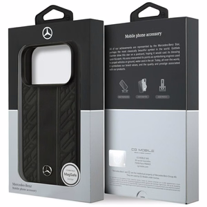 Mercedes Nahkainen Laurel Leaves Stripes MagSafe Suojakuori iPhone 17 Pro:lle - Musta
