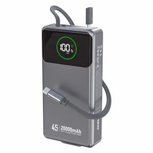 Dudao K31 Pro 45W 20000mAh Varavirtalähde sisäänrakennetulla sisäänvedettävällä USB-C-kaapelilla - Harmaa