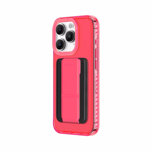 Amazing Thing Titan Pro Neon Mag Lompakkokuori 10FT IP156.1PTWPN iPhone 15 Pro:lle vaaleanpunainen jalustalla