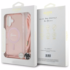 Guess Crossbody Cord Script MagSafe suojakuori iPhone 16:lle - vaaleanpunainen