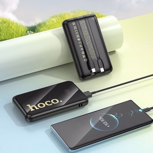 Hoco Q37 -varavirtalähde 10000 mAh QC PD 22,5W sisäänrakennetuilla kaapeleilla USB-C + Lightning, musta