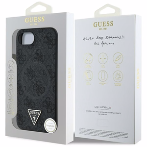 Guess HC MagSafe PU 4G Ring Triangle Logo Suojakuori iPhone 16e:lle - Musta