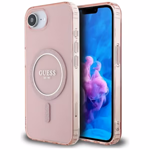 GUESS IML Glitter Circle MagSafe Alkuperäinen Suojakuori iPhone 17e/16e:lle - Vaaleanpunainen