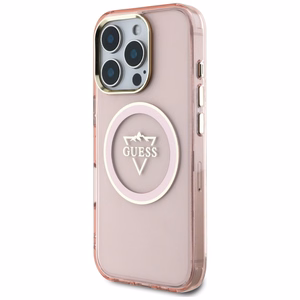 Guess IML Metal Mountain Logo MagSafe iPhone 16 Pro Max Suojakuori - vaaleanpunainen