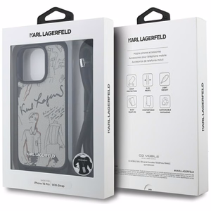 Karl Lagerfeld Crossbody Grained Pattern & Logo Suojakuori iPhone 16 Pro:lle - Harmaa