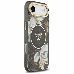 Guess IML Glitter Flowers Triangle MagSafe Suojakuori iPhone Air:lle - musta