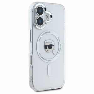 Karl Lagerfeld IML Metal Karl Head MagSafe Suojakuori iPhone 16 Plus:lle - Valkoinen