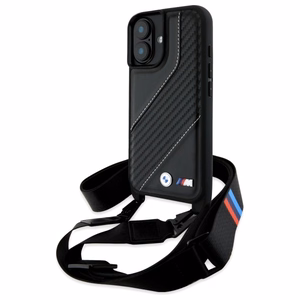 BMW M Edition Carbon Stripe & hihna suojakuori iPhone 16 Plus:lle - musta