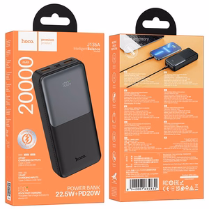 Hoco J136A varavirtalähde 22,5W+PD 20W 20000 mAh musta