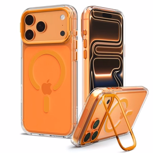 Spigen Ultra Hybrid Optik S MagSafe -suojakuori iPhone 18 Pro / 17 Pro -malleille, läpinäkyvä oranssi