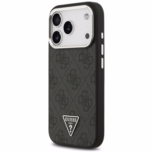 Guess MagSafe 4G PU Nahkainen Suojakuori Triangle Logo ja Hopeinen Metallikehys iPhone 17 Pro:lle - Musta