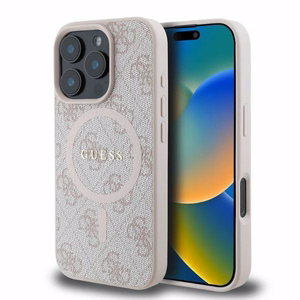 Guess 4G Ring Classic Logo MagSafe kotelo iPhone 16 Pro - pinkki