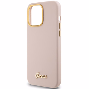 Guess Suojakuori iPhone 15 Pro 6,1 GUHCP15LSMBSLP vaaleanpunainen HC SILICONE SCRIPT METAL LOGO & FRAME