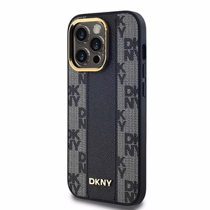 DKNY Nahkainen Checkered Mono Pattern MagSafe Suojakuori iPhone 14 Pro:lle - Musta