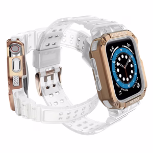 Protect Strap Band for Apple Watch 42/44/45mm Armored Case Strap - läpinäkyvä, ruusukultainen