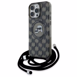 Karl Lagerfeld IML Crossbody Monogram Karl & Choupette Head MagSafe Suojakuori iPhone 16 Pro Max:lle - musta
